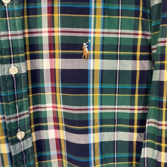 Ralph Lauren  Shirt Mens XL Blue Green Plaid Button Up Flesh Color Pony - Picture 2 of 7